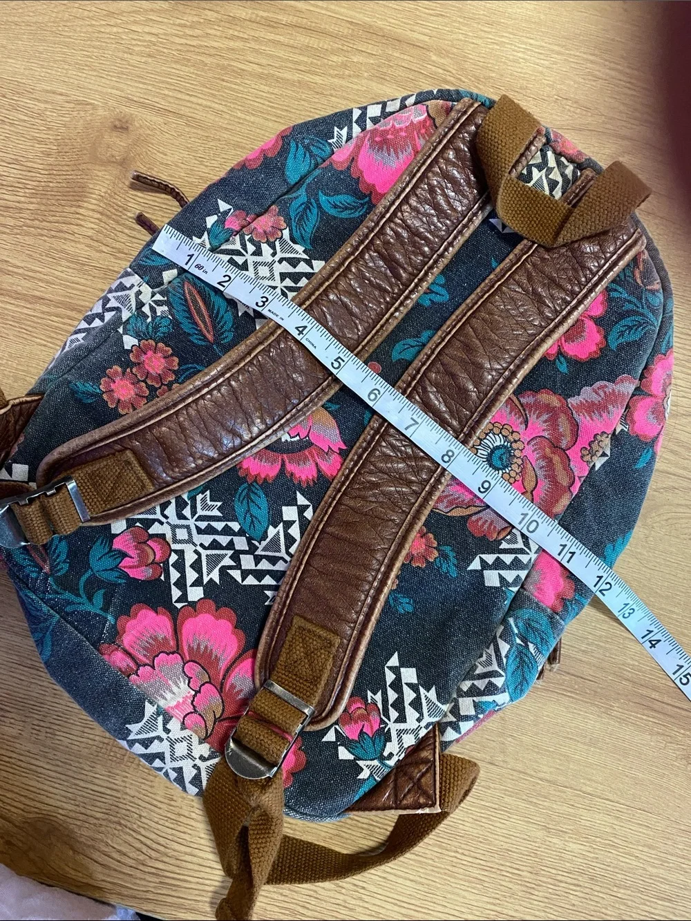 Roxy Black Canvas Mini Backpack with Pink Floral Print